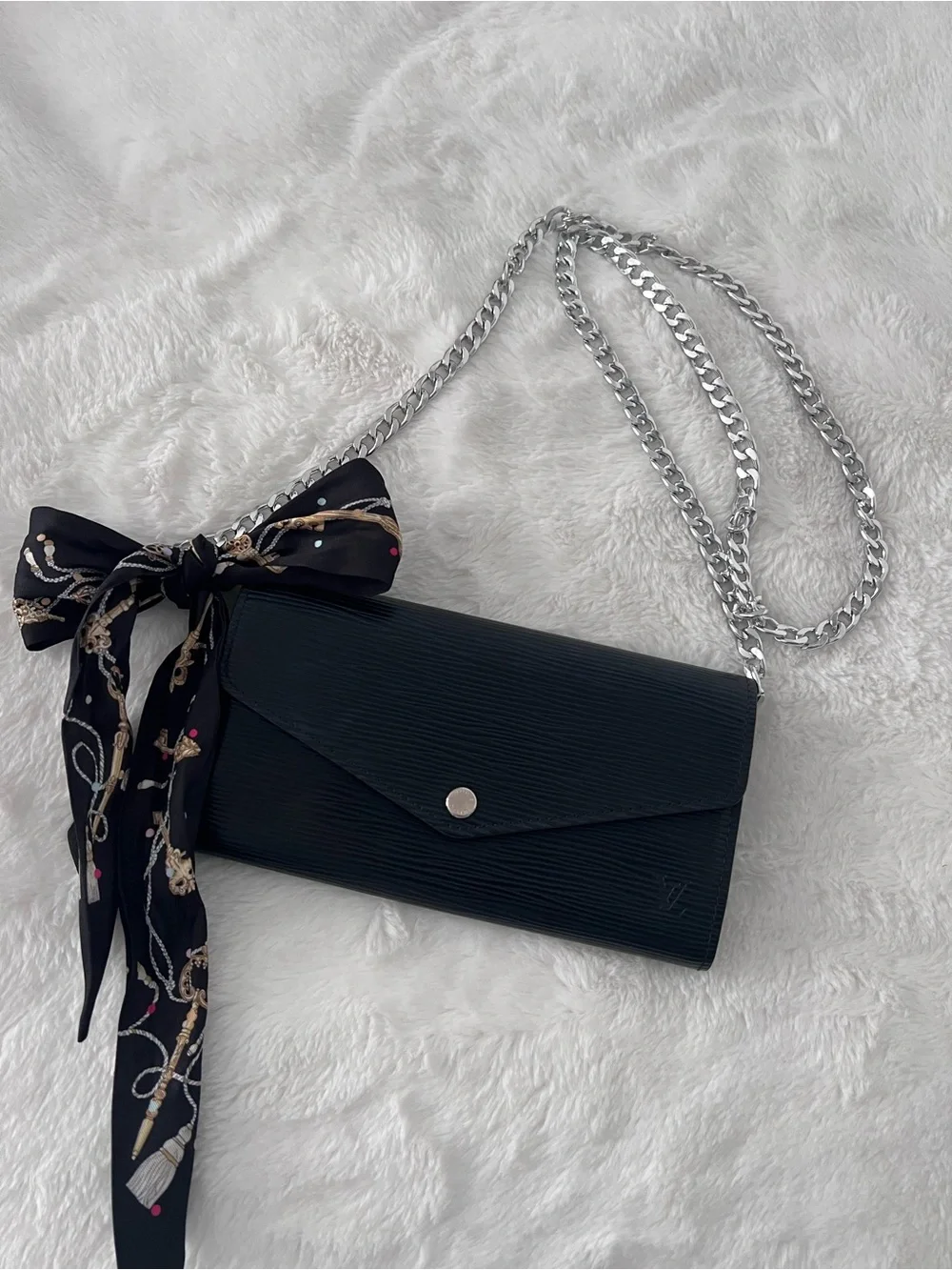 Louis Vuitton Black Epi Leather Long Wallet, Silver Hardware, Sarah Wallet